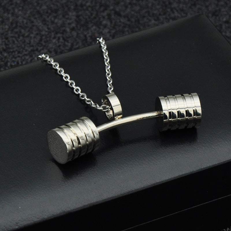 Titanium Stainless Steel Dumbbell Necklaces (Gold Black Color)