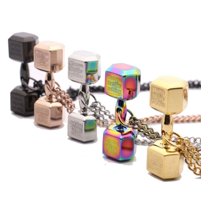 Stainless Steel Dumbbell Necklaces Pendants Silver, Gold, etc.    (Women & Men)