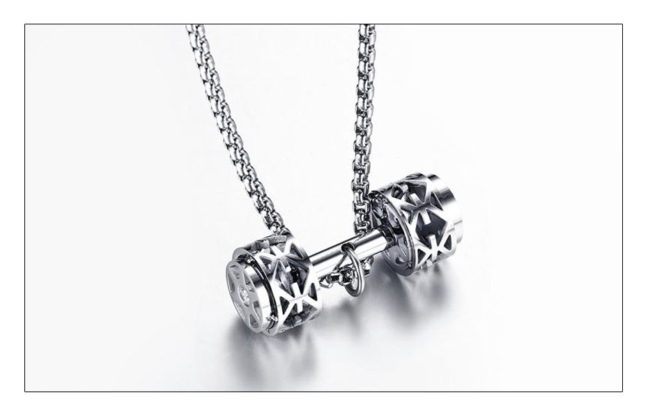 Stainless Steel Dumbbell Pendant Necklaces For Men Hip Hop Sun Hollow Design