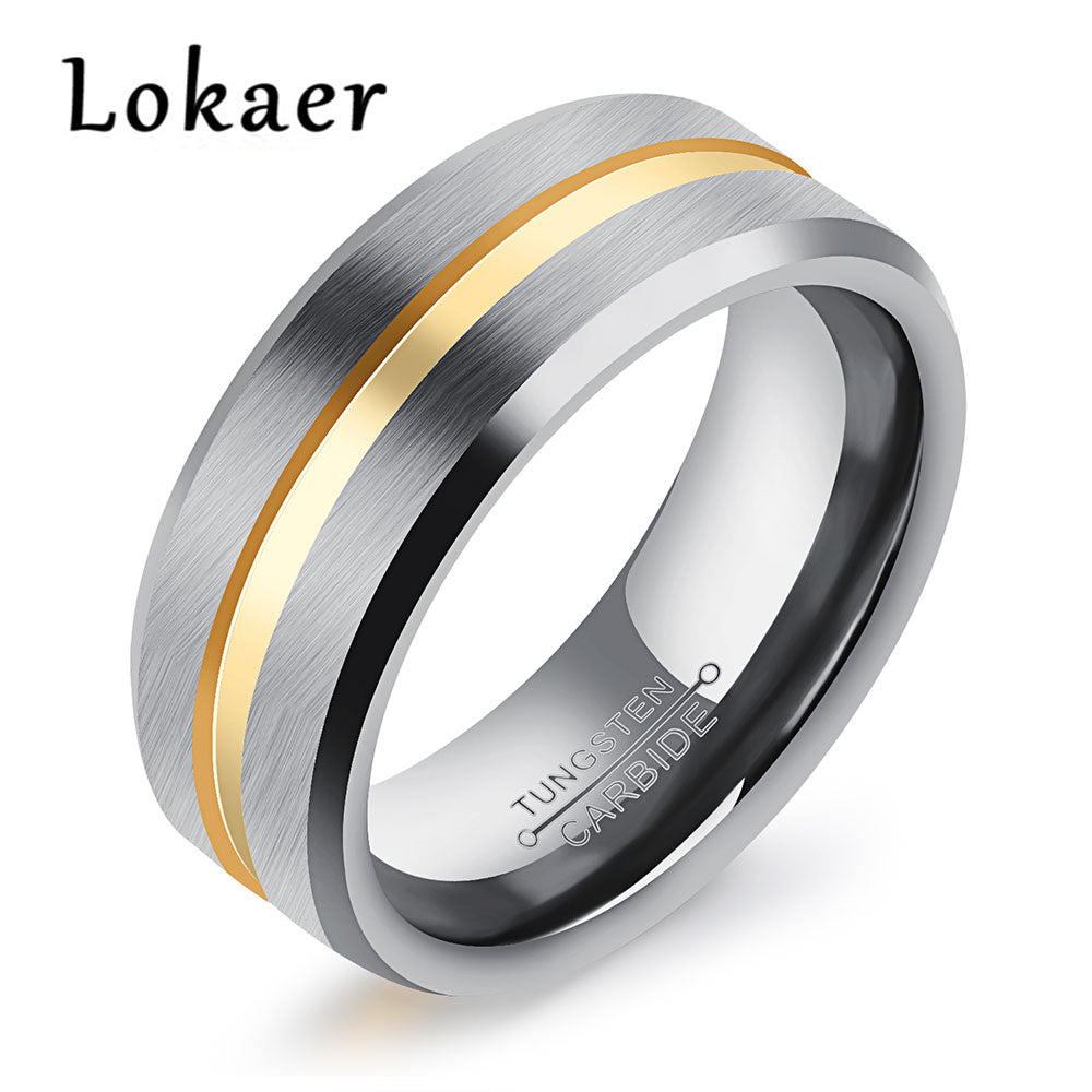 Tungsten Steel Mens Ring With Gold Color 8mm Width