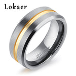 Tungsten Steel Mens Ring With Gold Color 8mm Width