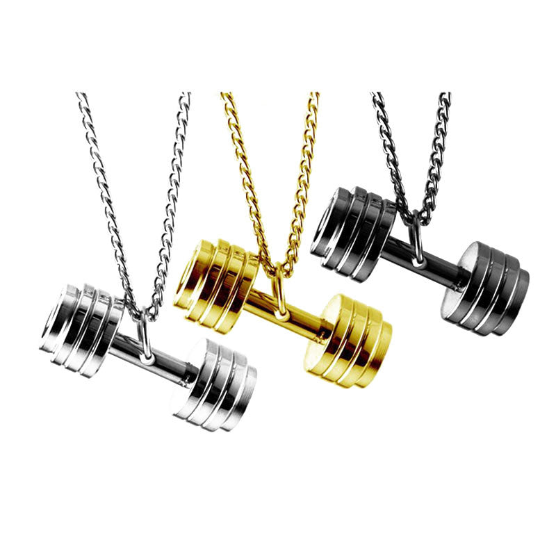 Stainless Steel Dumbbell Pendant Necklaces (Black,Gold&Silver)